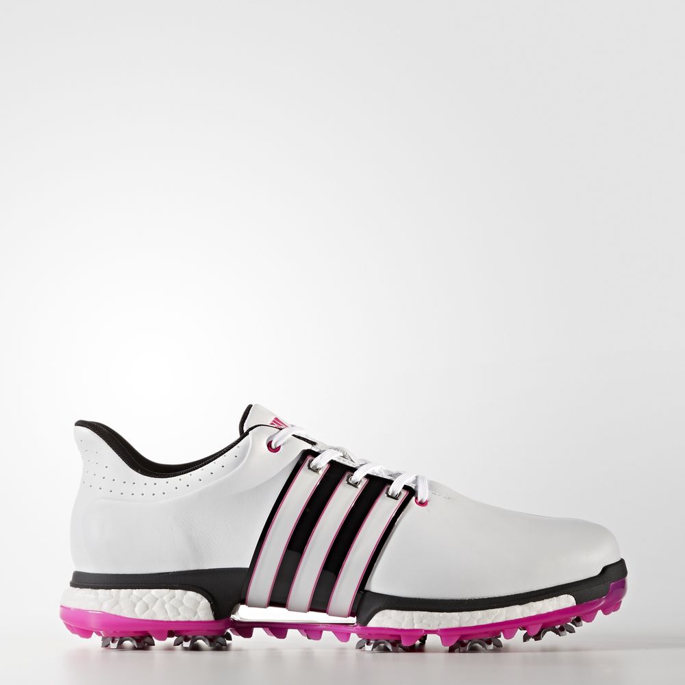 Adidas Tour 360 Boost Wide - παπουτσια γκολφ ανδρικα - Ασπρα/Μαυρα/Ροζ,Μέγεθος: EU 36 – 54 2/3 (690I